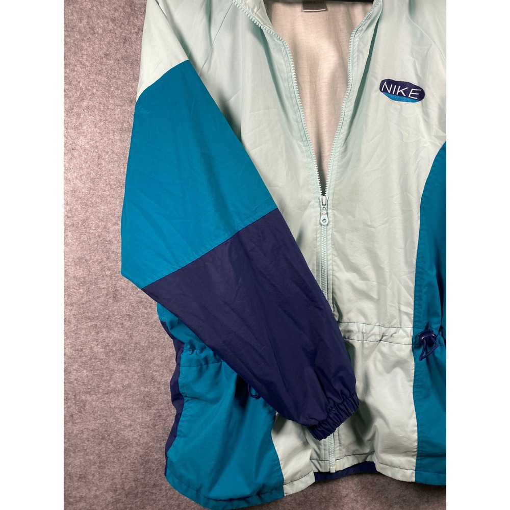 Nike Vintage Girls Large 12-14 Windbreaker Jacket Colorblock Teal Aqua Blue Zip - Picture 5 of 10